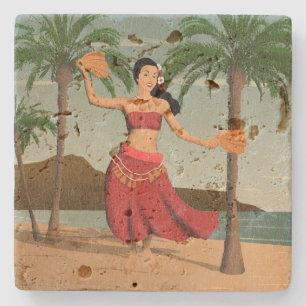 Dessous-de-verre En Pierre Carte postale Hawaiian Vintage Hula Girl détenue