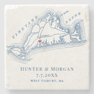 Dessous-de-verre En Pierre Carte West Tisbury Mariage bleu Keepsaké Favoriser