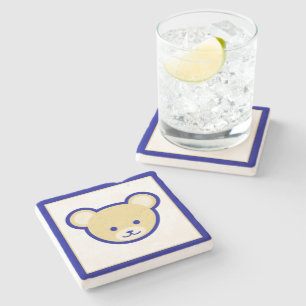 Dessous-de-verre En Pierre Carton Bleu Beige Teddy Ours Mignonne Drôle