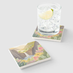 Dessous-de-verre En Pierre Cascade tropicale Paysage aquarelle floral