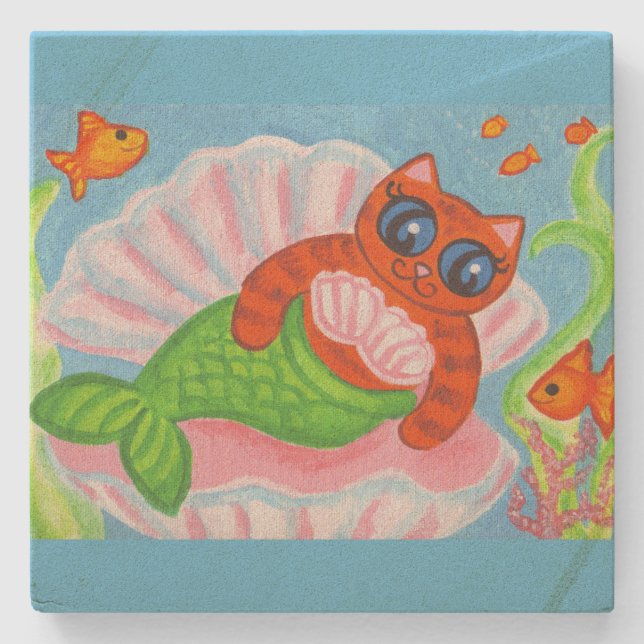 Dessous-de-verre En Pierre Cat Mermaid Coaster  (Devant)