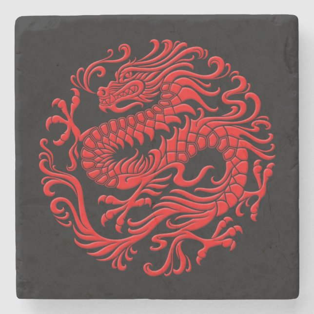 Dessous-de-verre En Pierre Cercle chinois rouge et noir traditionnel de (Devant)