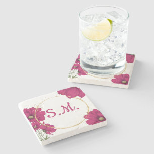 Dessous-de-verre En Pierre Cercle doré floral rose
