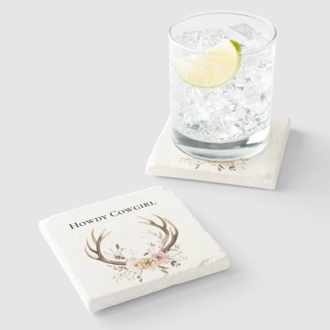 Dessous-de-verre En Pierre Cerf Antlers Cowgirl rose Floral (Côté)