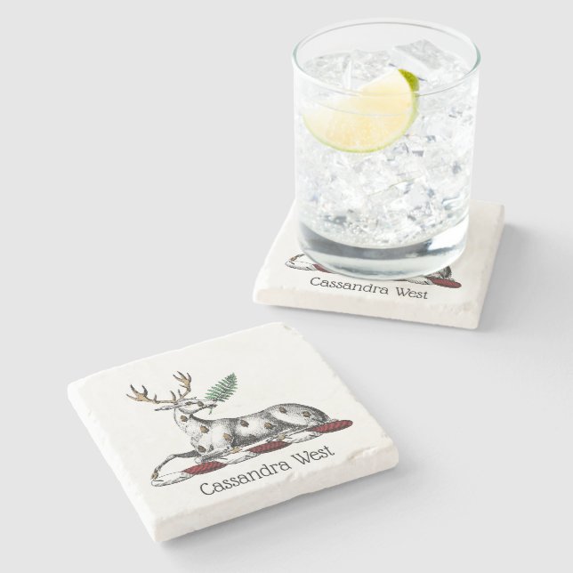 Dessous-de-verre En Pierre Cerf avec Emblème héraldique de graisse (Côté)