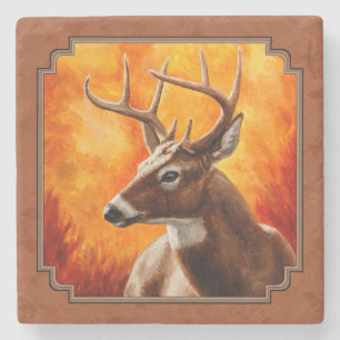 Dessous-de-verre En Pierre Cerf blanc en automne Brown rouge