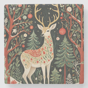 Dessous-de-verre En Pierre Cerf de Noël de la forêt de minuit