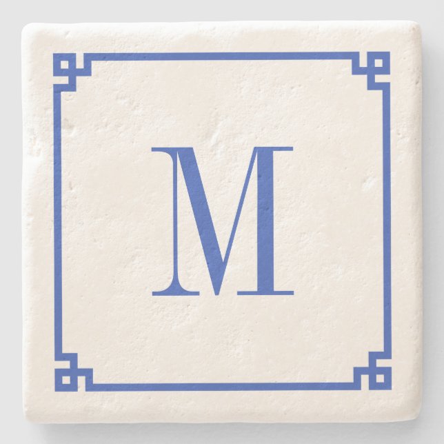 Dessous-de-verre En Pierre Cerulean bleu grec clé frontière Monogramme (Devant)