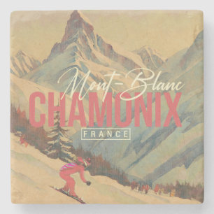 Dessous-de-verre En Pierre Chamonix France Mont-Blanc Vintage Ski 1950