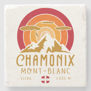 Dessous-de-verre En Pierre Chamonix France Retro Sunset Ski Souvenirs 80s