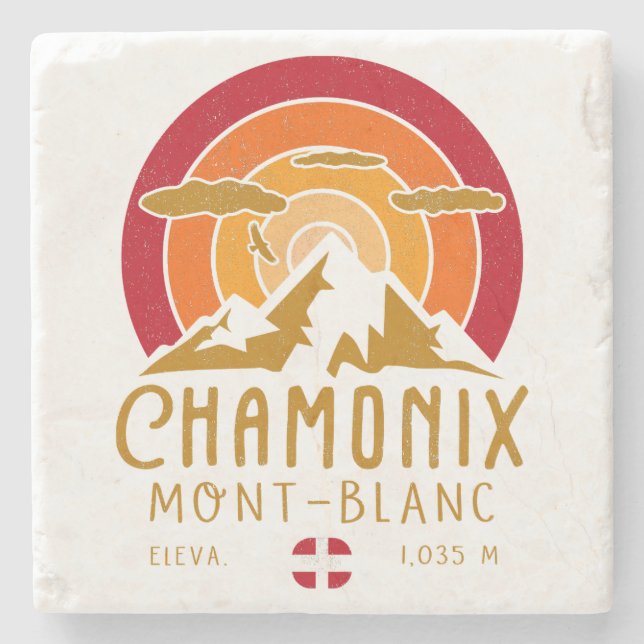 Dessous-de-verre En Pierre Chamonix France Retro Sunset Ski Souvenirs 80s (Devant)