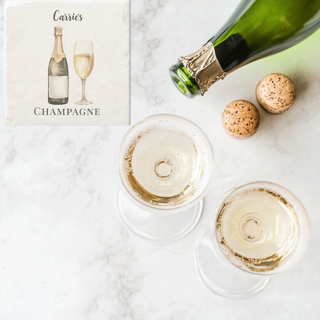 Dessous-de-verre En Pierre Champagne Prosecco Nom de l'auteur (personalized champagne stone coaster with custom name)
