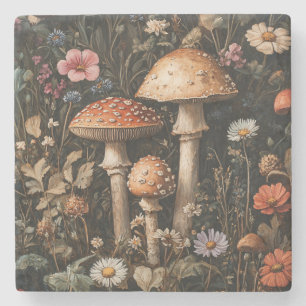 Dessous-de-verre En Pierre Champignons Whimsical et Botanique Fleur sauvage