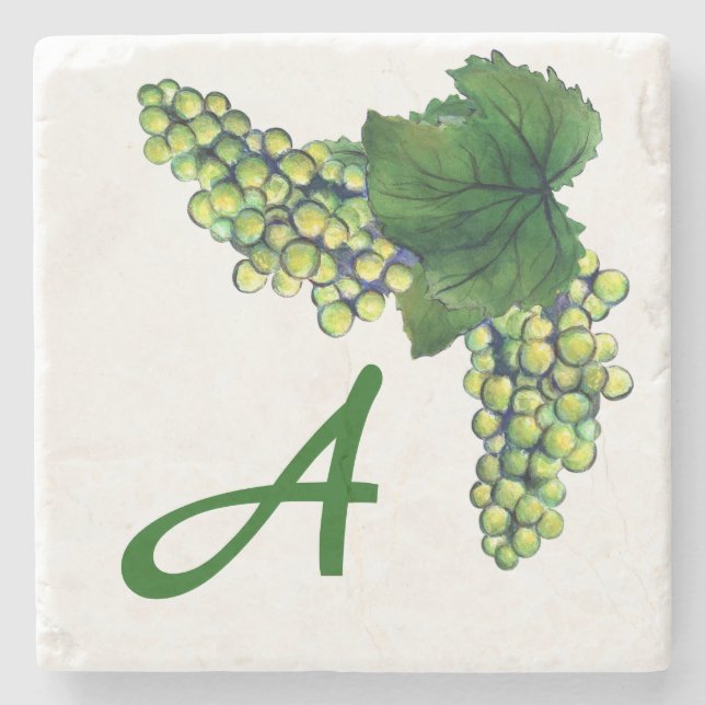 Dessous-de-verre En Pierre Chardonnay Raisins de vin blanc Monogramme personn (Devant)