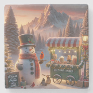 Dessous-de-verre En Pierre Chariot de Chocolat Chaud du Bonhomme de Neige de