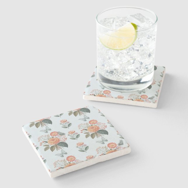 Dessous-de-verre En Pierre Charme à fleurs avec ailes de papillon (Côté)