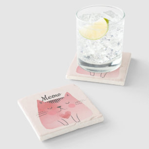 Dessous-de-verre En Pierre Chat Coeur rose Fille