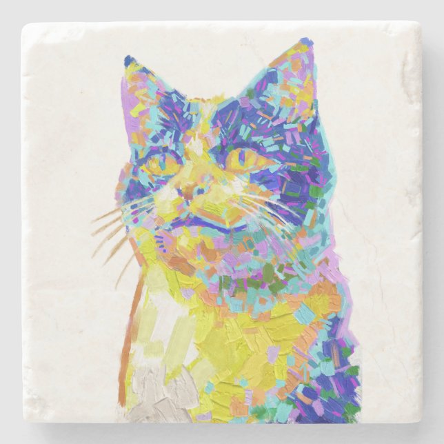 Dessous-de-verre En Pierre Chat dans le bouton Lumière du Soleil (Devant)