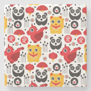 Dessous-de-verre En Pierre Chat, dragon, et panda chanceux de la Chine