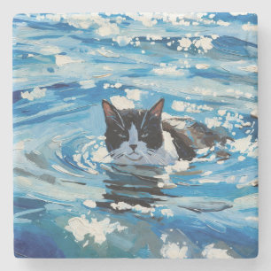 Dessous-de-verre En Pierre Chat Et L'Océan (#4)