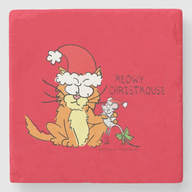 Dessous-de-verre En Pierre Chat Funny Noël Cartographie mignonne souris souri (Devant)