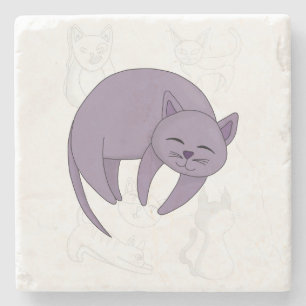 Dessous-de-verre En Pierre Chat gris couchage et chaton Doodet Draps couvertu