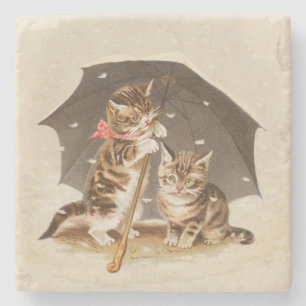 Dessous-de-verre En Pierre Chat Kitten chaton antique vintage jolie mignonne