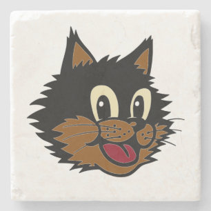 DESSOUS-DE-VERRE EN PIERRE CHAT NOIR TRÈS SOURIANT ET BROWN À COURSE NEUVE