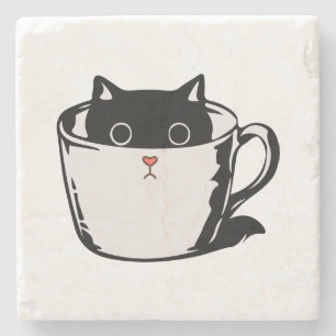 Dessous-de-verre En Pierre Chaton noir avec nez rouge caché dans une tasse