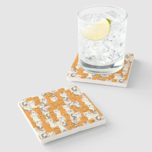 Dessous-de-verre En Pierre Chats blancs et gingembre motif yeux verts yeux bl