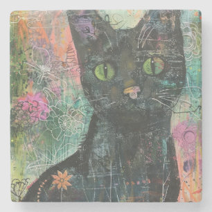 Dessous-de-verre En Pierre Chats d'aquarelle Boho - Art de la féline terrestr