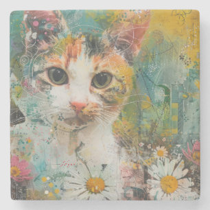Dessous-de-verre En Pierre Chats d'aquarelle Boho - Art de la féline terrestr