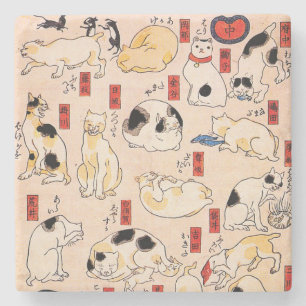 Dessous-de-verre En Pierre Chats japonais par Utagawa Kuniyoshi