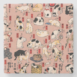 Dessous-de-verre En Pierre chats japonais Ukiyo-e Funny kitty
