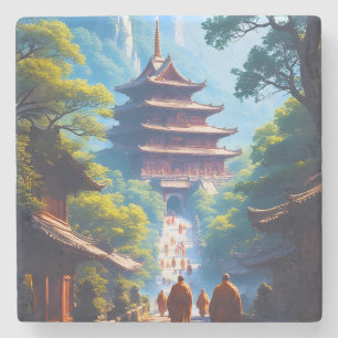 Dessous-de-verre En Pierre Chemin de la pagode mystique au lever du soleil