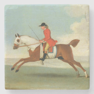 Dessous-de-verre En Pierre Cheval de course galopant et jockey monté en roug