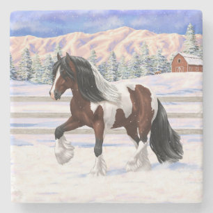 Dessous-de-verre En Pierre Cheval de Tinker Tinker Gypsy Vanner Brown Pinto