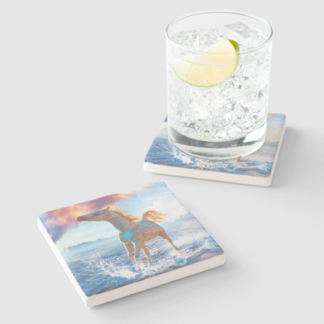 Dessous-de-verre En Pierre Chevaux arabes "CHEVAUX DE L'ÎLE STELLAR" (Côté)