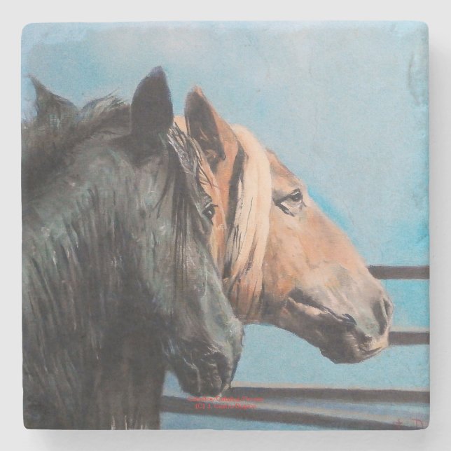 Dessous-de-verre En Pierre Chevaux/Cabalos/Horses (Devant)