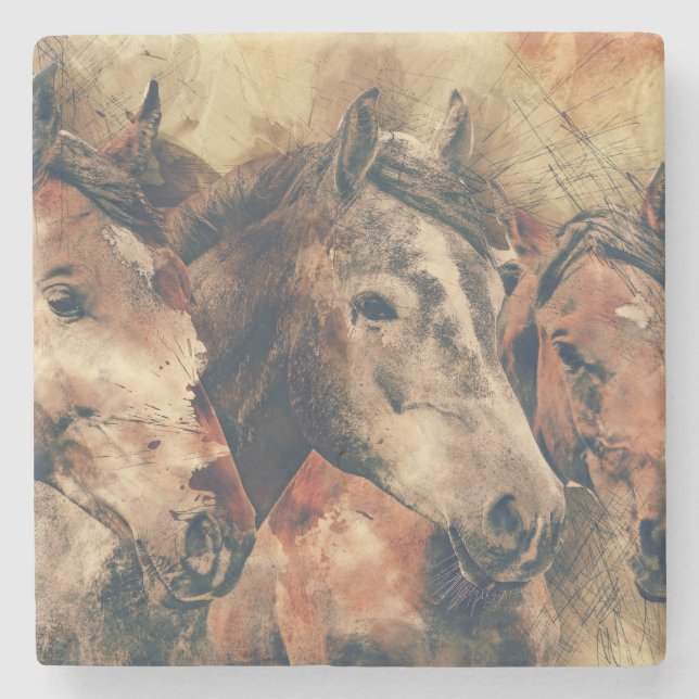 Dessous-de-verre En Pierre Chevaux d'aquarelle (Devant)