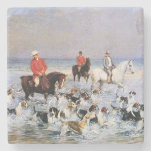 Dessous-de-verre En Pierre Chevaux et chiens de traîneau sur la plage à Cleve
