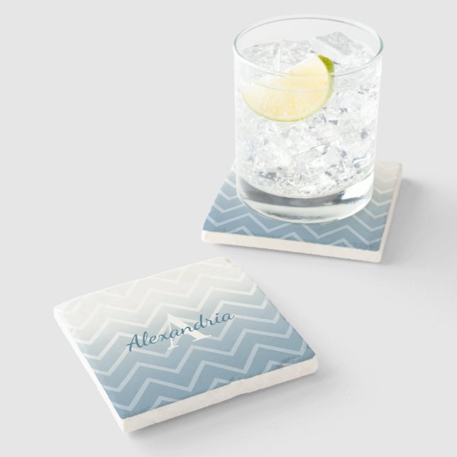Dessous-de-verre En Pierre Chevron blanc ciel bleu (Côté)