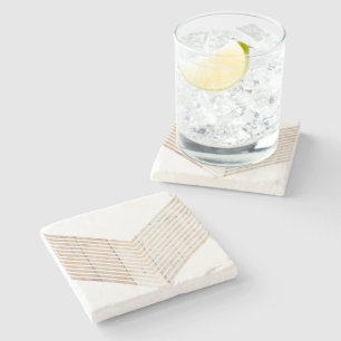 Dessous-de-verre En Pierre Chevron minimaliste blanc avec du bois