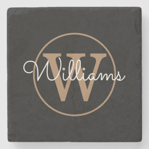 Dessous-de-verre En Pierre Chic Black Gold Monogramme Nom du script Dessous d