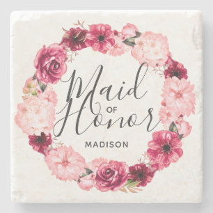 Dessous-de-verre En Pierre Chic Bourgogne & Blush Floral Wreath Maid of Honor