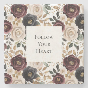 Dessous-de-verre En Pierre Chic Bourgogne Crème Floral  