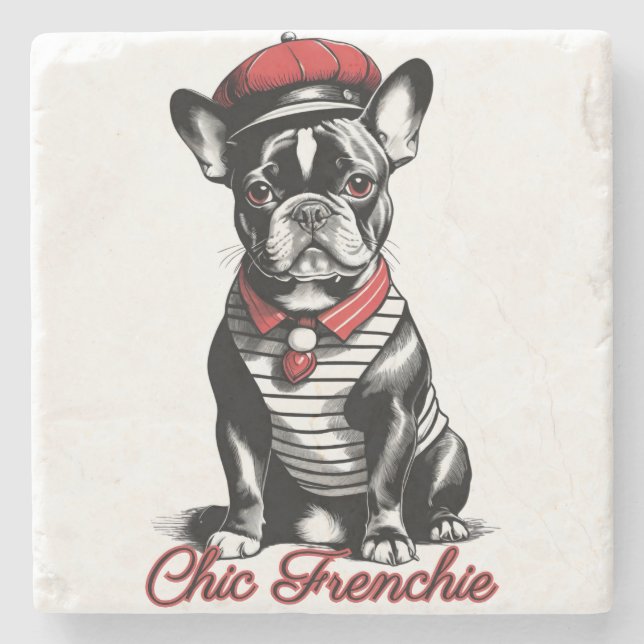 Dessous-de-verre En Pierre Chic Frenchie : Design français élégant pour Bulld (Devant)