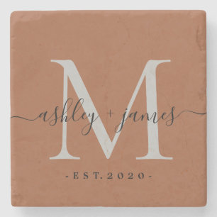Dessous-de-verre En Pierre Chic Monogramme écriture Terre Cuite Noms Date de