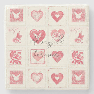 Dessous-de-verre En Pierre Chic Red Cream Valentine Love Mariage