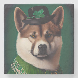 Dessous-de-verre En Pierre chien akita en robe de la Saint-Patrick